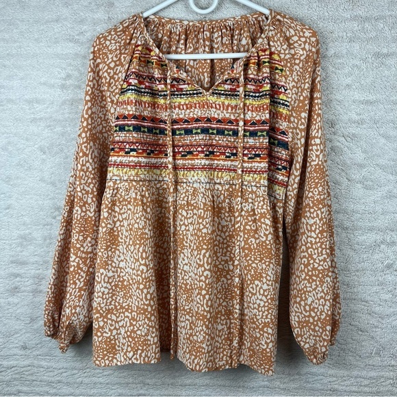 Gorgeous embroidered smocked tunic with muted oranges Large - Picture 16 of 16